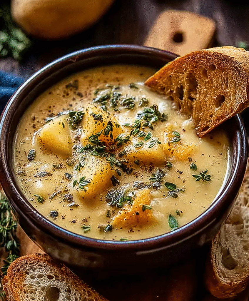 Hearty Cheddar Garlic Herb Potato Soup