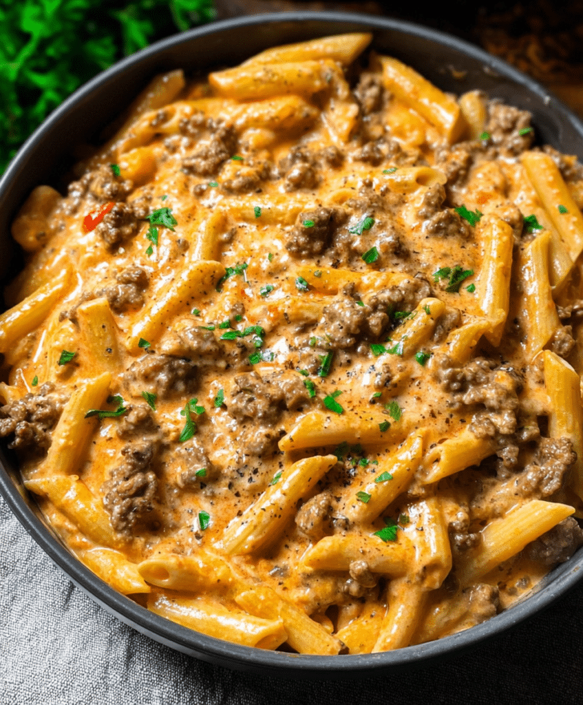 High Protein Creamy Beef Pasta